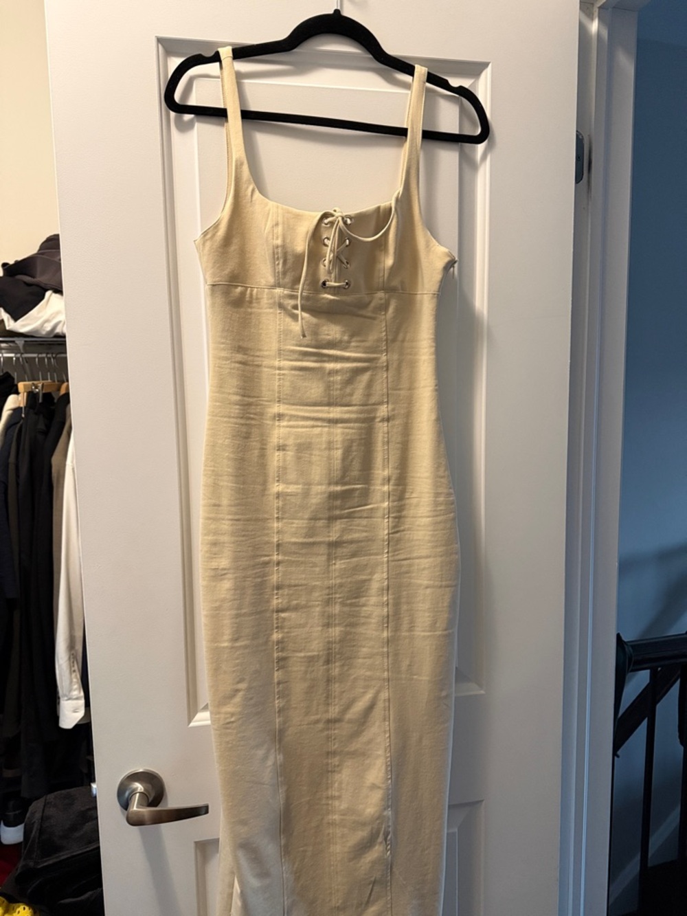 Zara Cream Lace-Up Maxi Dress